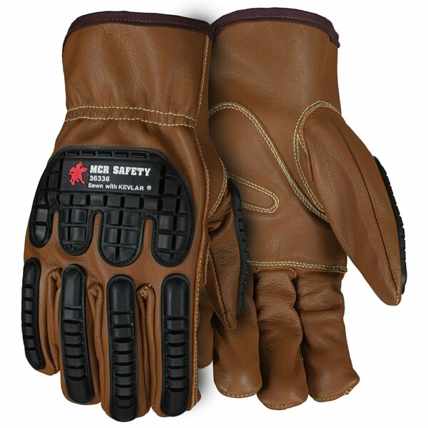 Mcr Safety Gloves, Oil Block Goat Kevlar Sewn TPR Padded DP, S, 12PK 36336S